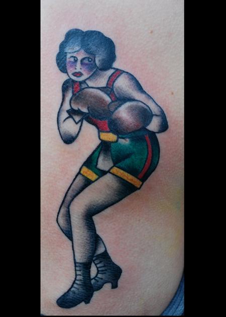 Tattoos - Old School Lady Boxer Tattoo - 60171